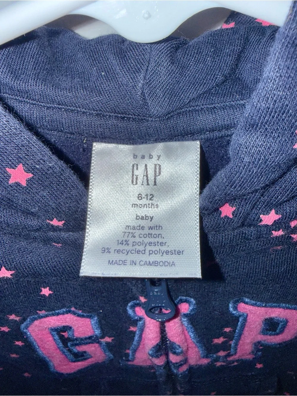 GAP Kids Navy One-piece Sweatshirt with Pink Star Print and Ear Hood